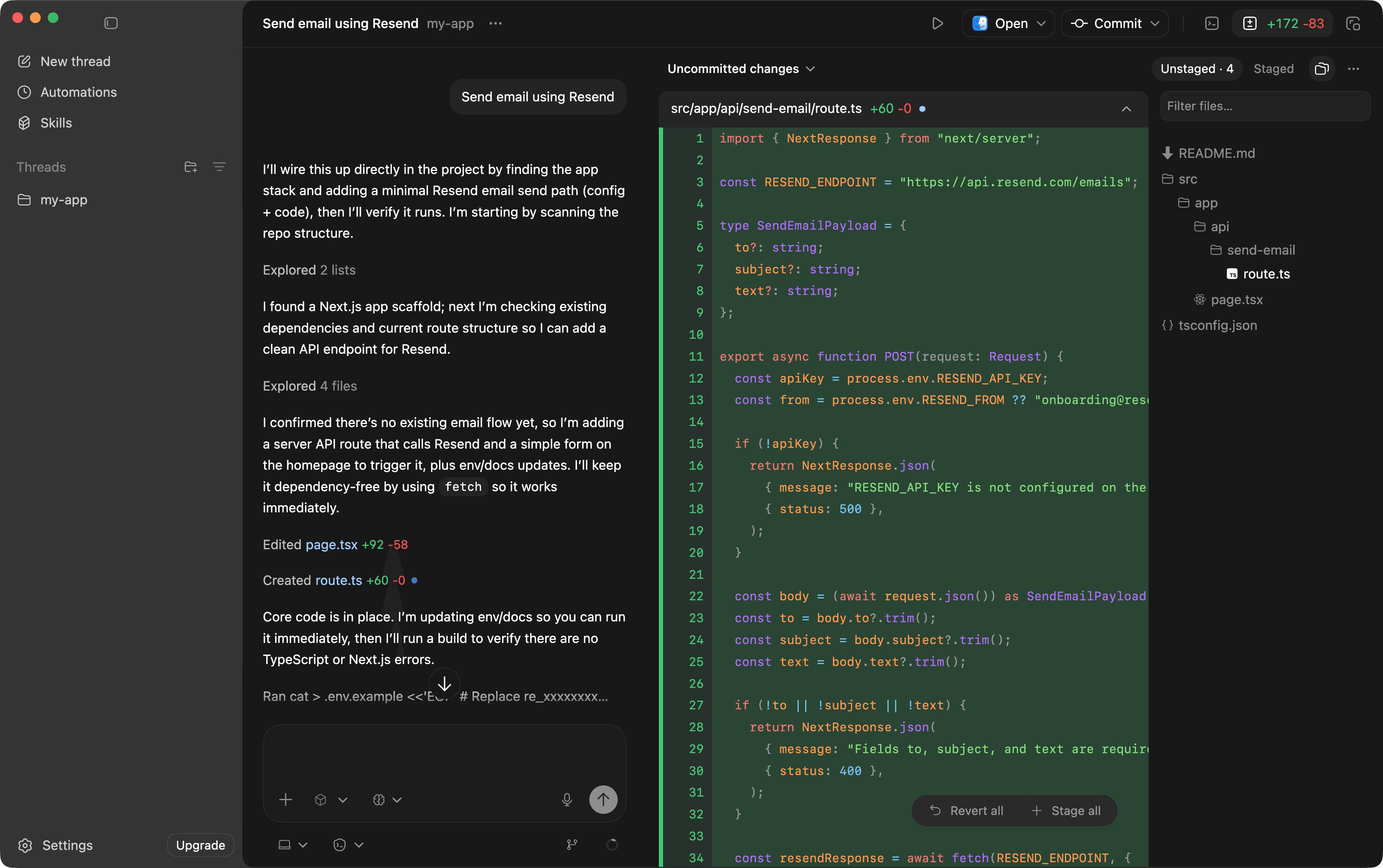 Codex sending an email using Resend